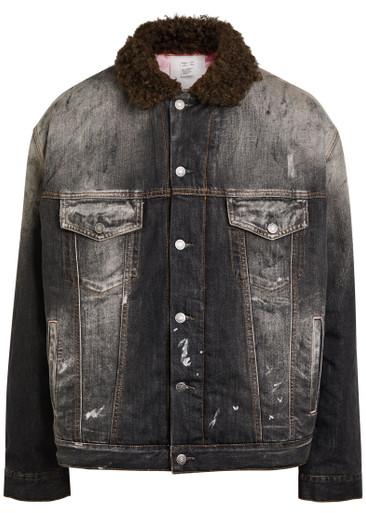 Washed paint splattered faux shearling denim jacket by ACNE STUDIOS