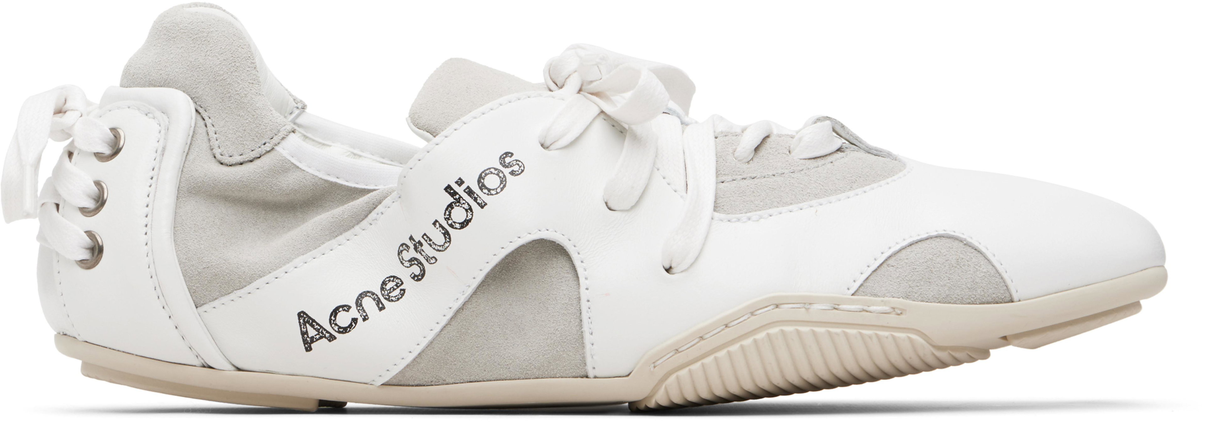 White Leather Lace-Up Sneakers by ACNE STUDIOS