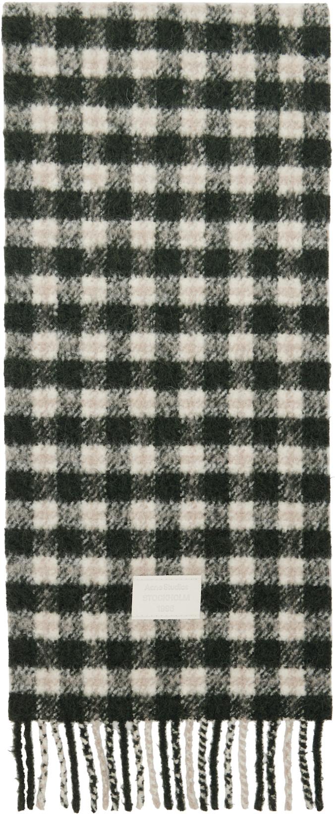 White & Green Checked Logo Scarf by ACNE STUDIOS