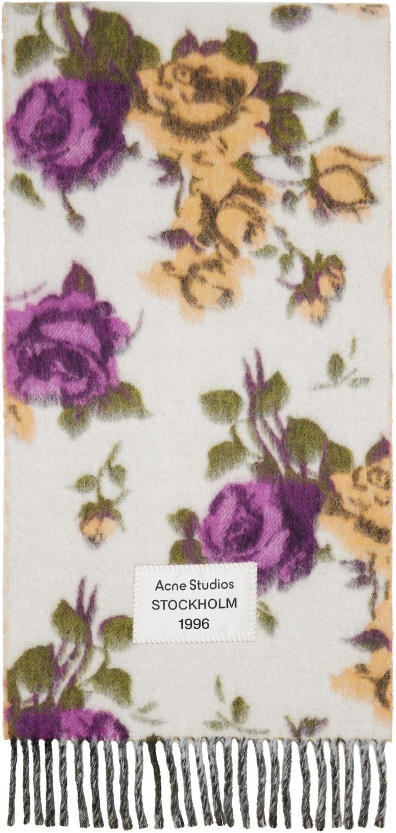 White & Purple Fringed Wool Scarf by ACNE STUDIOS