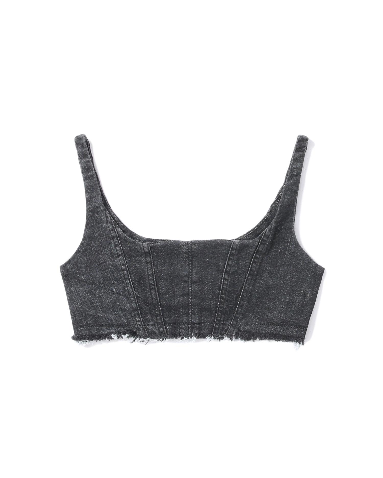 Raw-edged denim bra top by ACT N1