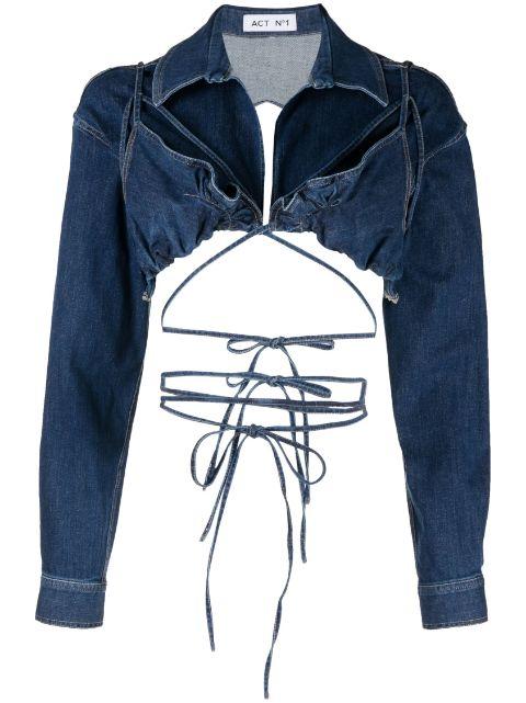 cropped open-back denim blouse by ACT NO1