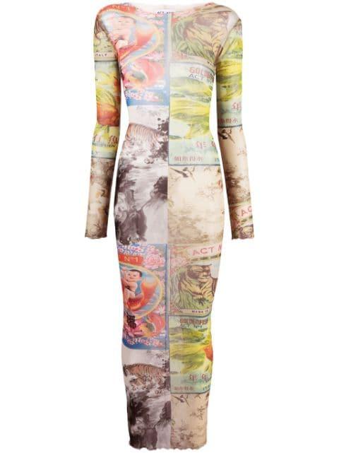 graphic-print semi-sheer dress by ACT NO1