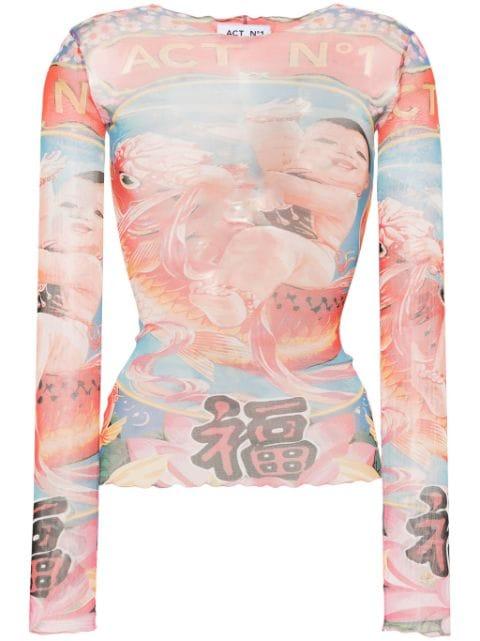 graphic-print semi-sheer sweatshirt by ACT NO1