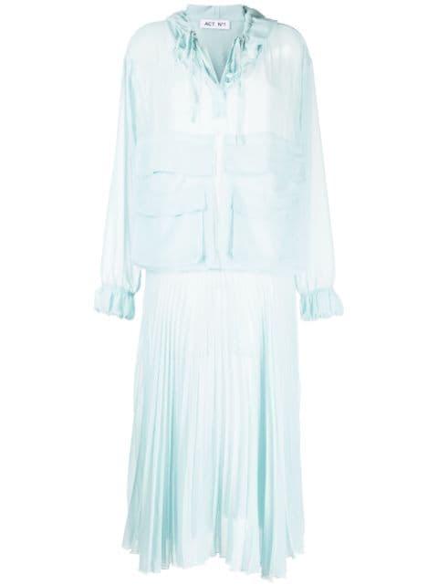 pleated long-sleeve organza dress by ACT NO1