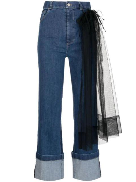 tulle-panel cropped jeans by ACT NO1
