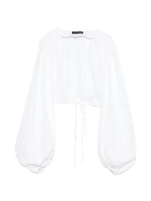 tie-fastening puff-sleeve top by ACTUALEE
