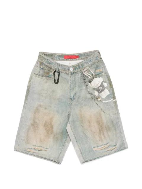 Ocean Front distressed chain-link shorts by ACUPUNCTURE