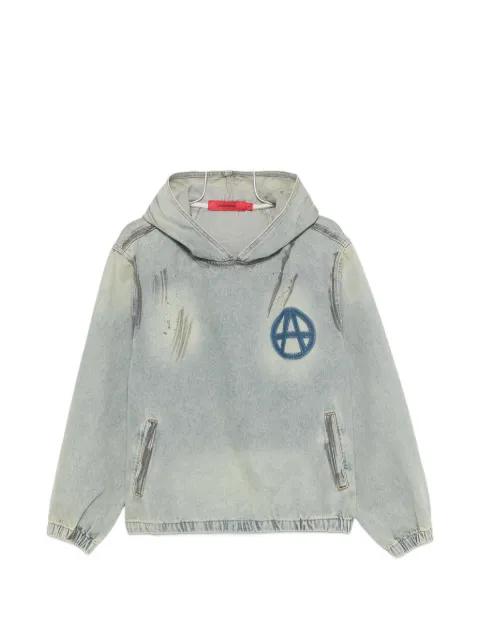 distressed-effect logo-patch hoodie by ACUPUNCTURE