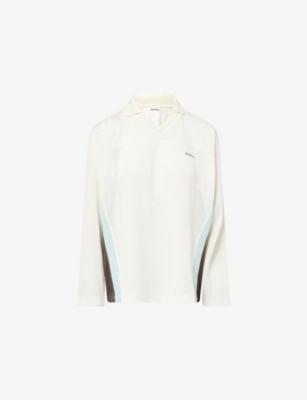 Collared Long-Sleeve Mesh Jersey Top by ADANOLA