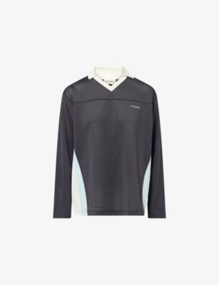 Collared Long-Sleeve Mesh Jersey Top by ADANOLA