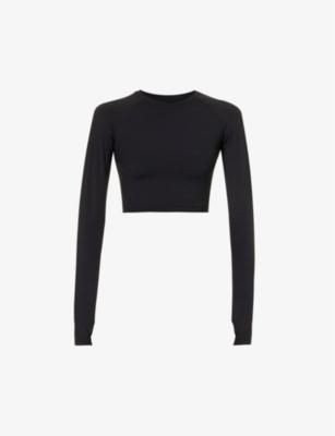 Fitted long-sleeved cropped stretch-woven T-shirt by ADANOLA