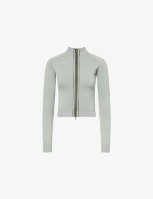 Funnel-Neck Striped Knit Cardigan by ADANOLA