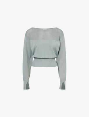 Long-Sleeve Mesh-Panel Knit Top by ADANOLA