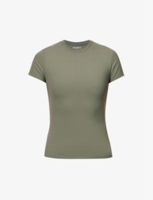 Soft Basics brand-print stretch-woven T-shirt by ADANOLA