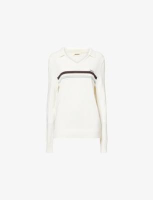 Stripe-Print Knitted Cotton-Blend Polo Jumper by ADANOLA