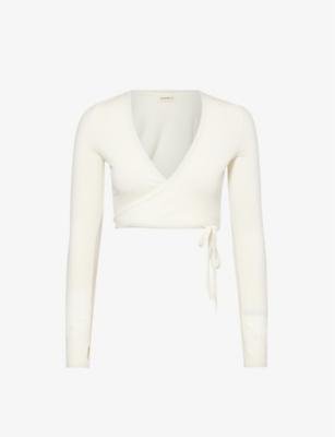 Wrap-over cropped knitted cardigan by ADANOLA