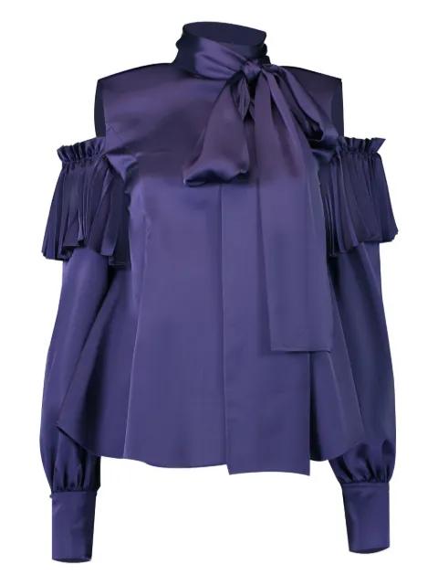 Ashlee pleated cold-shoulder blouse by ADEAM