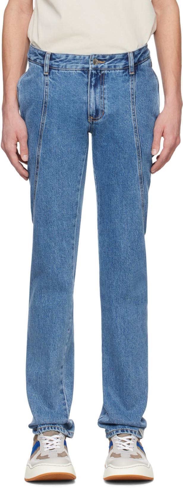 Blue Paneled Jeans by ADER ERROR