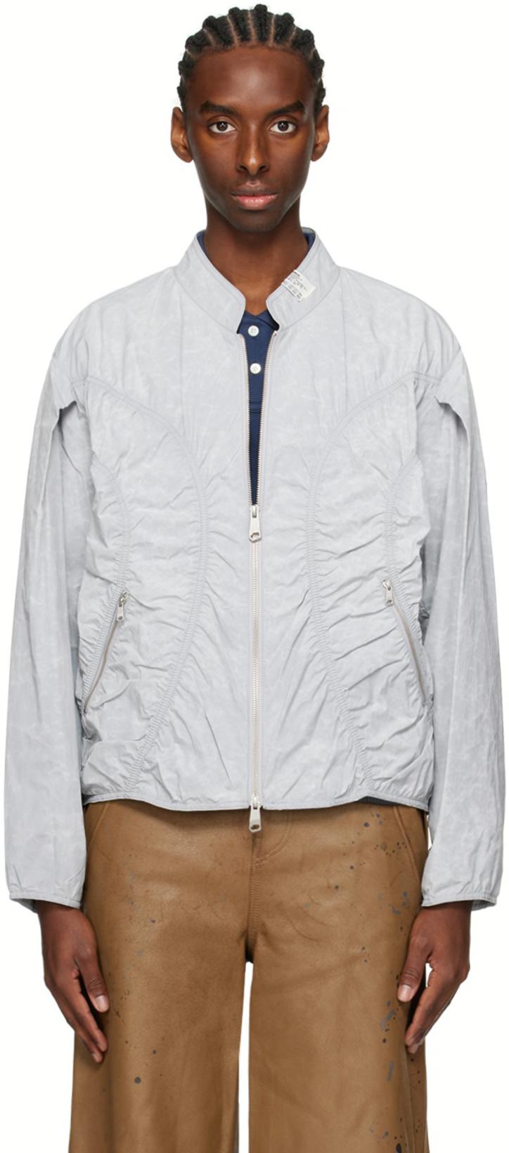 Gray Ruched Bomber Jacket by ADER ERROR
