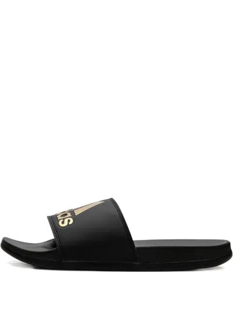 Adilette Comfort "Core Black Gold Metallic" slides by ADIDAS