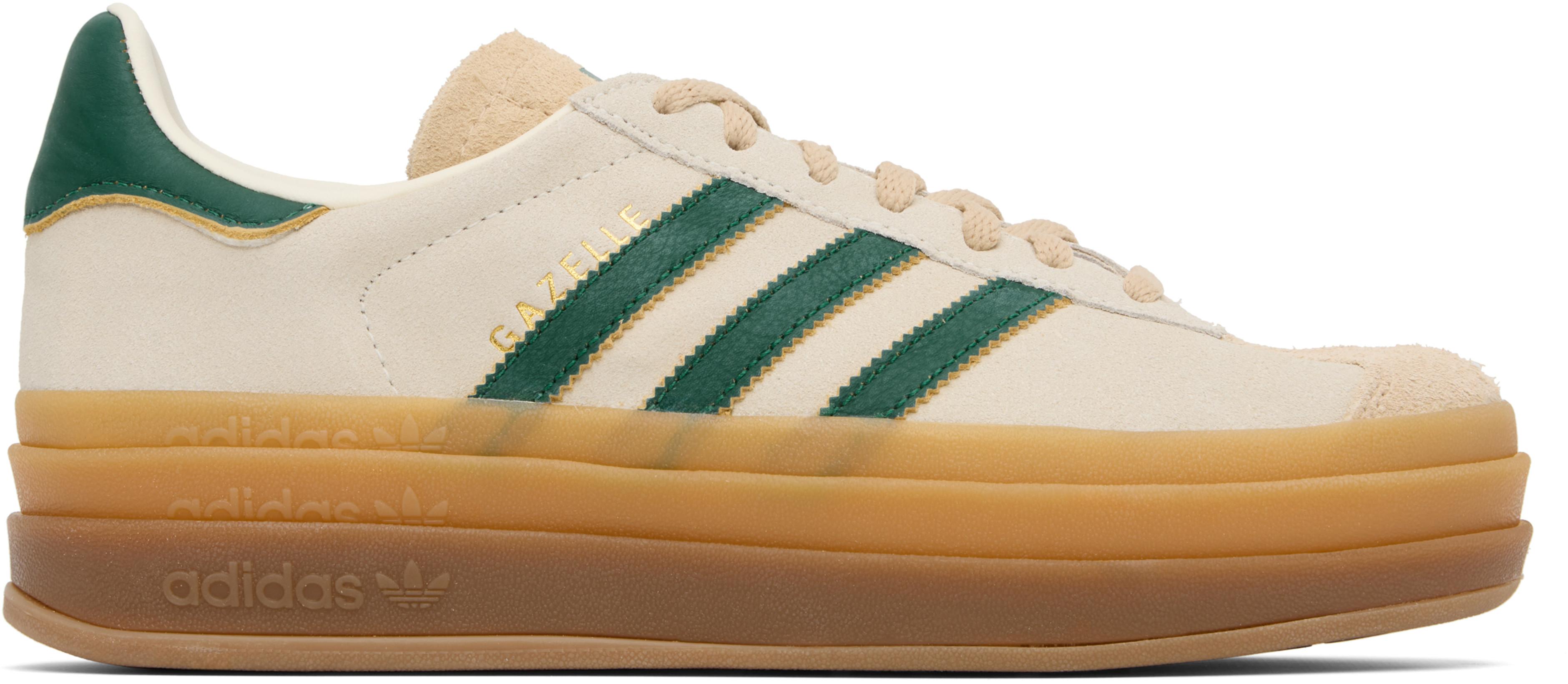 Beige & Green Gazelle Bold Sneakers by ADIDAS