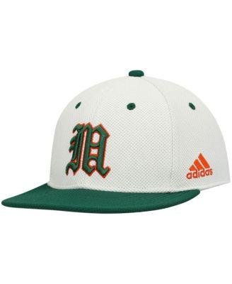 Men's Cream, Green Miami Hurricanes On-Field Baseball Fitted Hat by ADIDAS