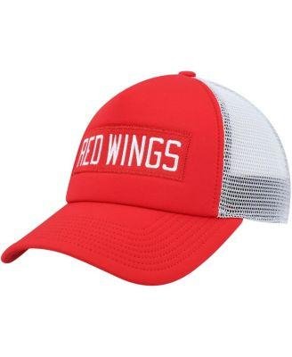 Men's Red, White Detroit Red Wings Team Plate Trucker Snapback Hat by ADIDAS