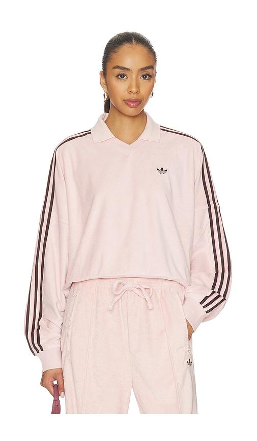 adidas Originals Terry Towel V Neck Top in Pink by ADIDAS