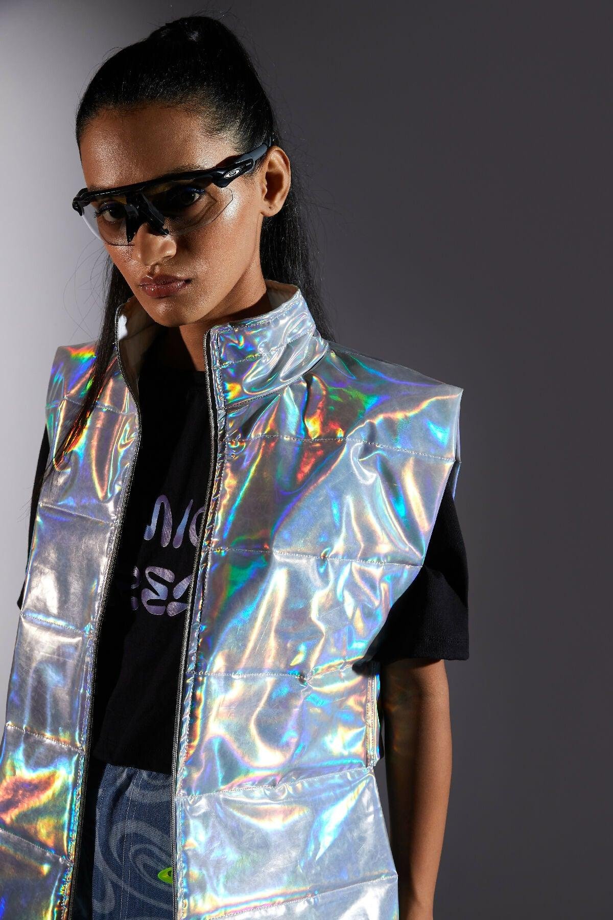 HOLOGRAPHIC PUFFER GILET by ADK BY AVISHI DAYAL KALRA
