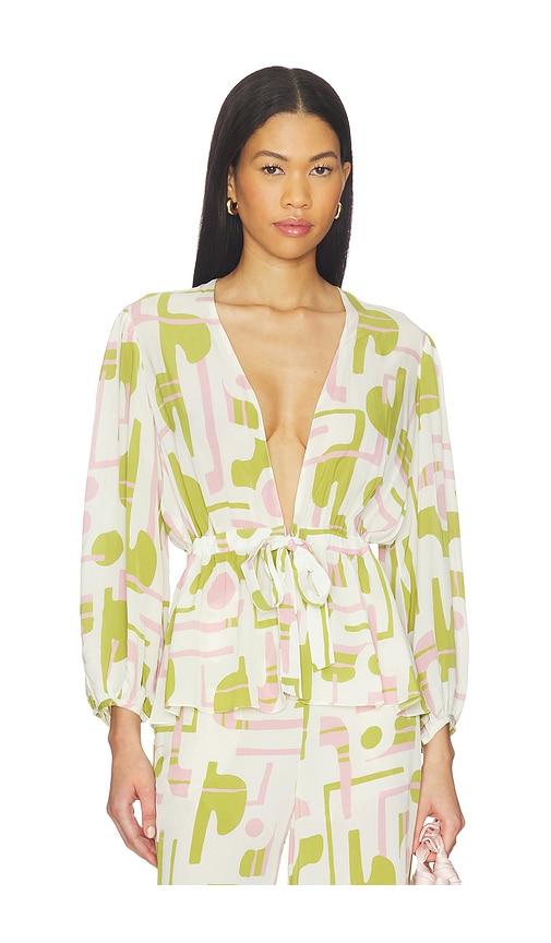 ADRIANA DEGREAS Balearic Voluminous Sleeves Blouse in Green,Pink by ADRIANA DEGREAS