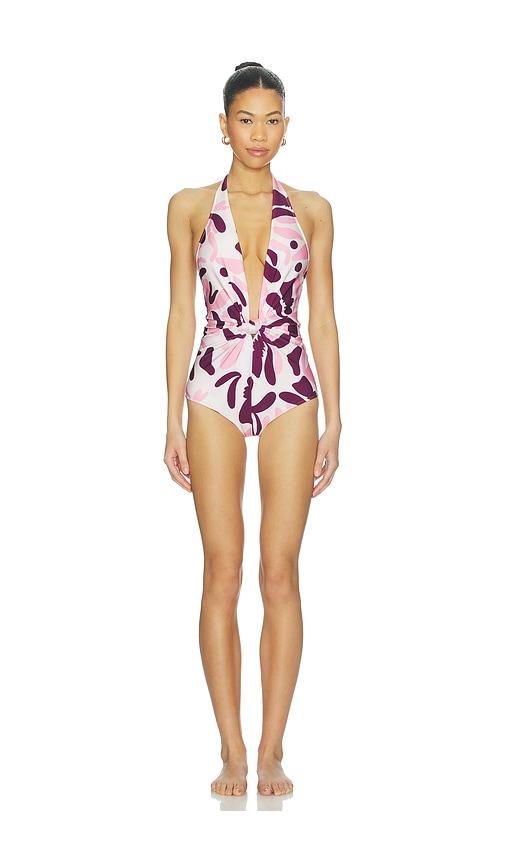 ADRIANA DEGREAS Bold Floral Halterneck Swimsuit in Pink by ADRIANA DEGREAS