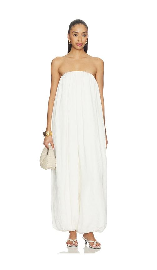ADRIANA DEGREAS Strapless Bubble Jumpsuit in Ivory by ADRIANA DEGREAS