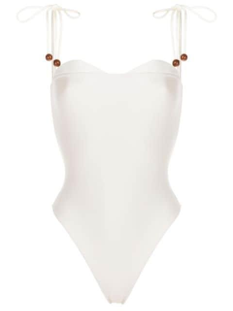 bead-embellished sweetheart-neck one-piece by ADRIANA DEGREAS