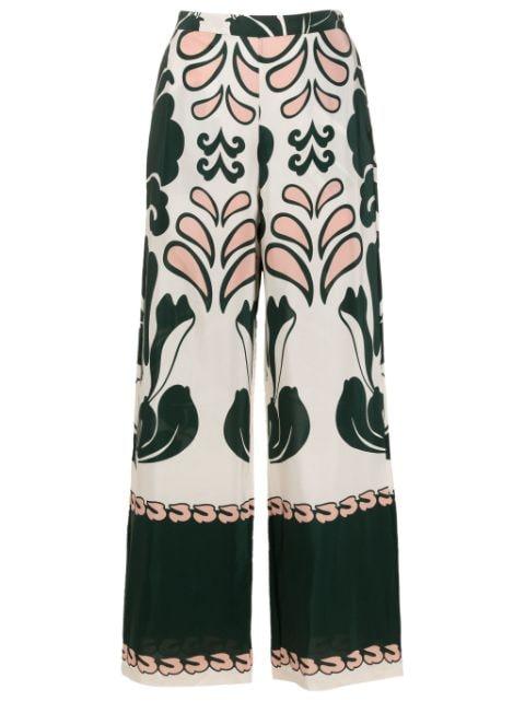graphic-print silk flared trousers by ADRIANA DEGREAS
