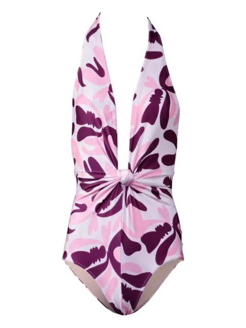 knot floral swimsuit by ADRIANA DEGREAS