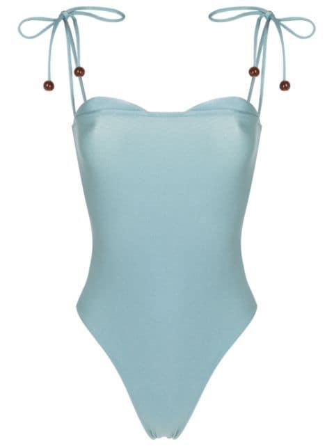 sweetheart-neck bead-embellished one-piece by ADRIANA DEGREAS