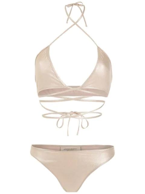 tie-fastening metallic bikini set by ADRIANA DEGREAS