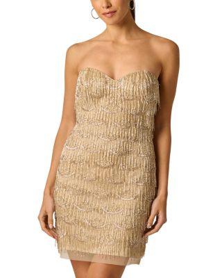 Beaded Strapless Mini Dress by ADRIANNA BY ADRIANNA PAPELL