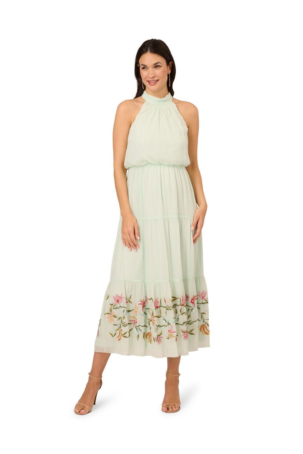 Bead Chiffon Halter Dress by ADRIANNA PAPELL