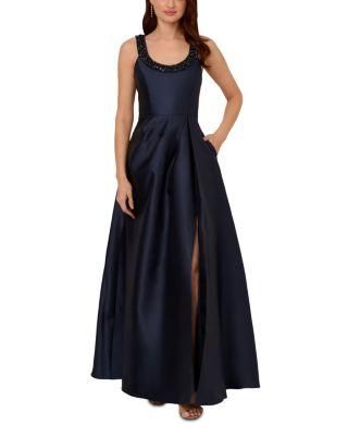 Beaded Neckline Mikado Gown by ADRIANNA PAPELL
