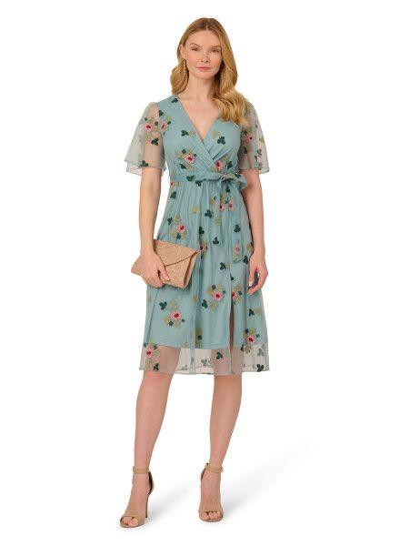 Embroidered Surplice Midi by ADRIANNA PAPELL