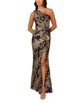 Floral Jacquard One Shoulder Mermaid Gown by ADRIANNA PAPELL