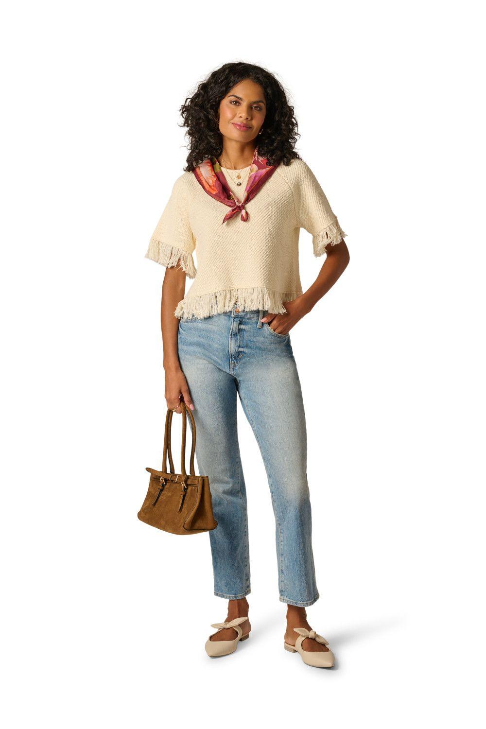 Fringe Raglan Pullover by ADRIANNA PAPELL