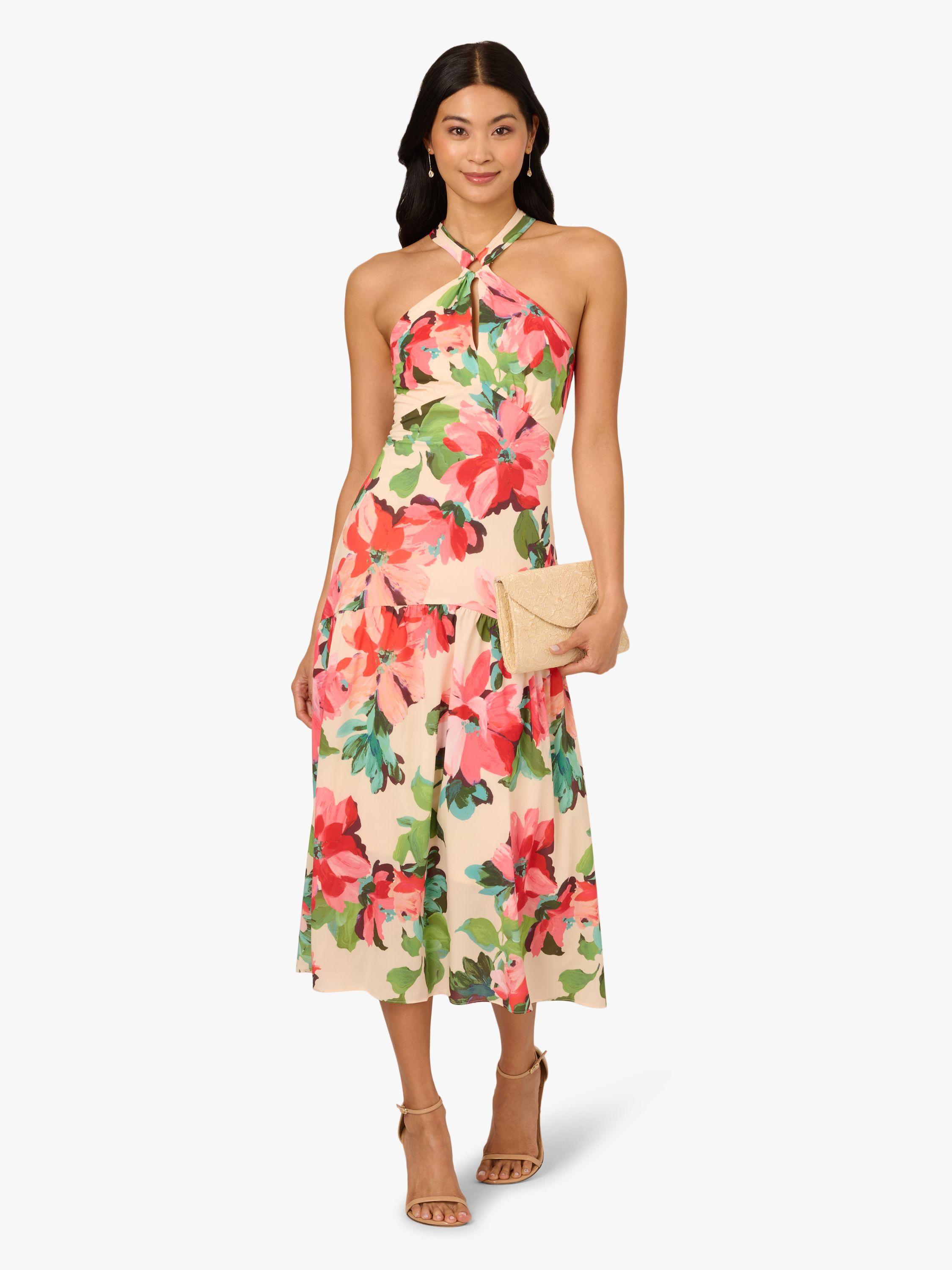Halter Flounce Midi Dress by ADRIANNA PAPELL