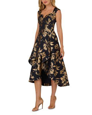 High Low Metallic Jacquard Midi Dress by ADRIANNA PAPELL