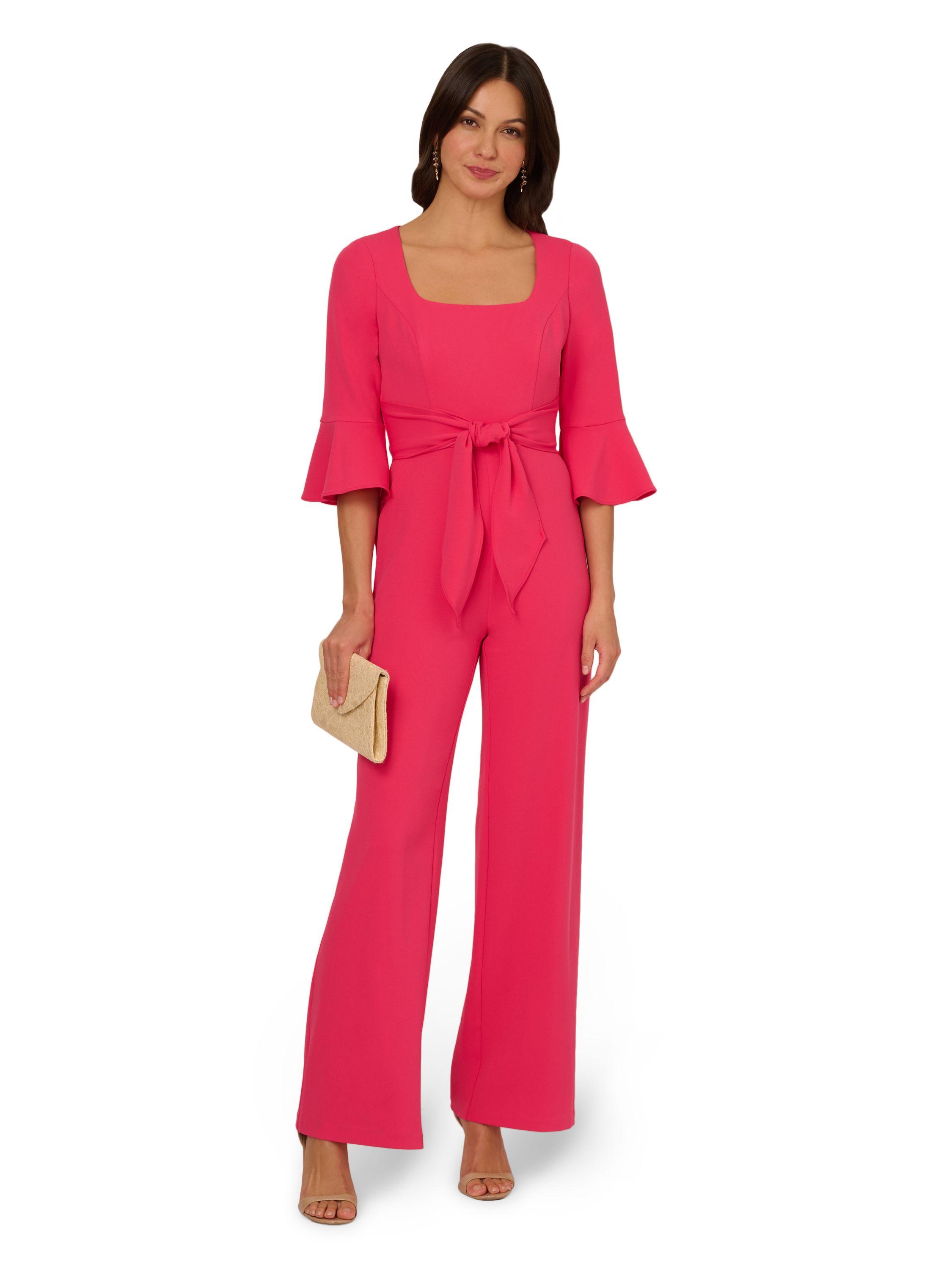 Knit Crepe Tie Front Jumpsuit by ADRIANNA PAPELL