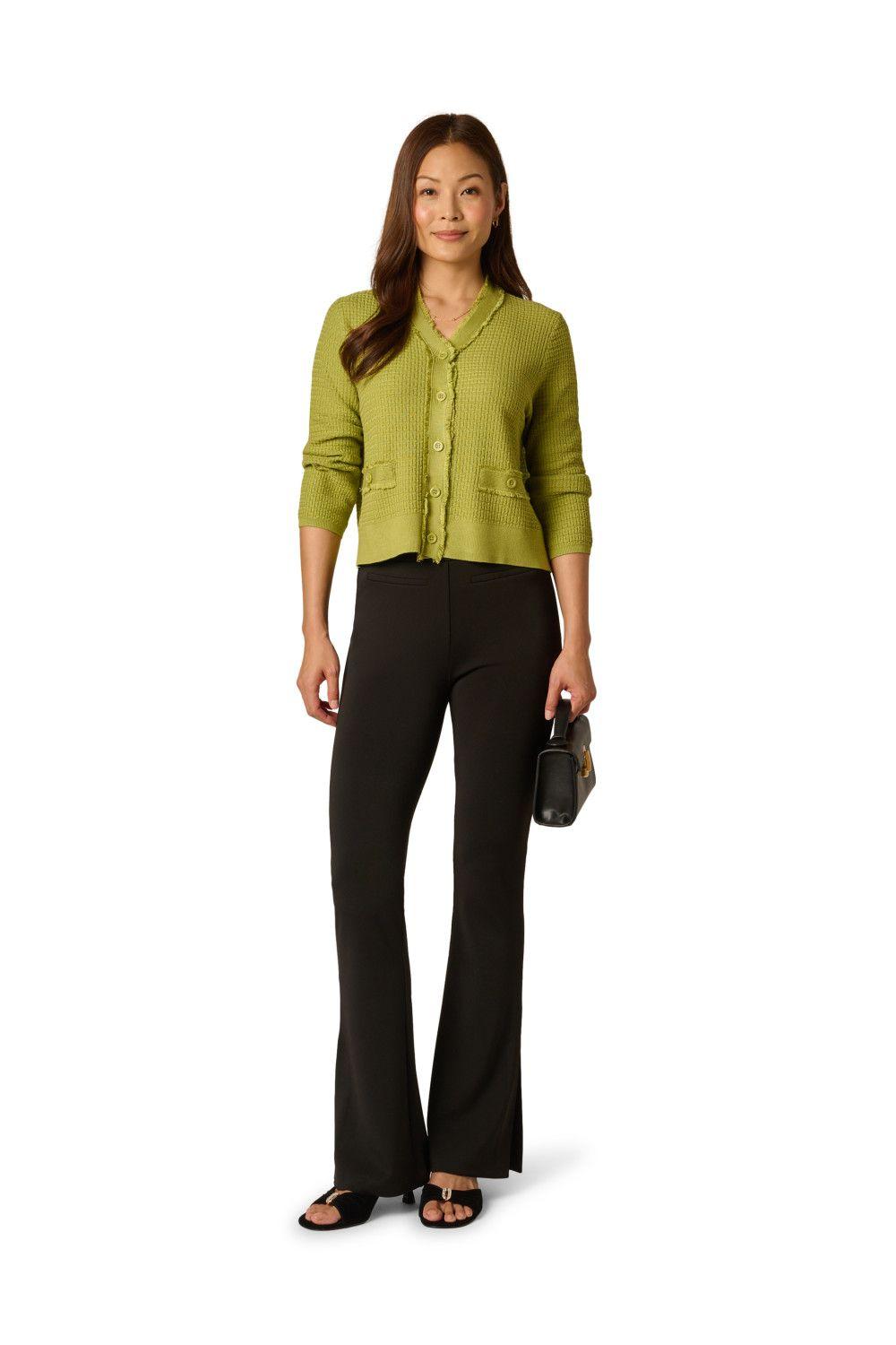 Knit Frayed Waffle Crop Cardigan Sweater by ADRIANNA PAPELL