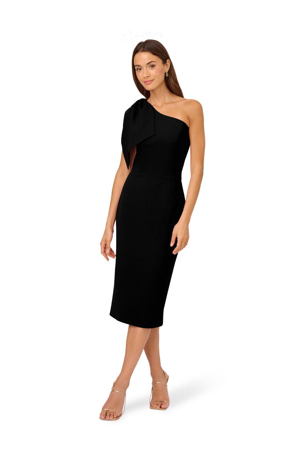 One Shoulder Bow Midi Dress by ADRIANNA PAPELL