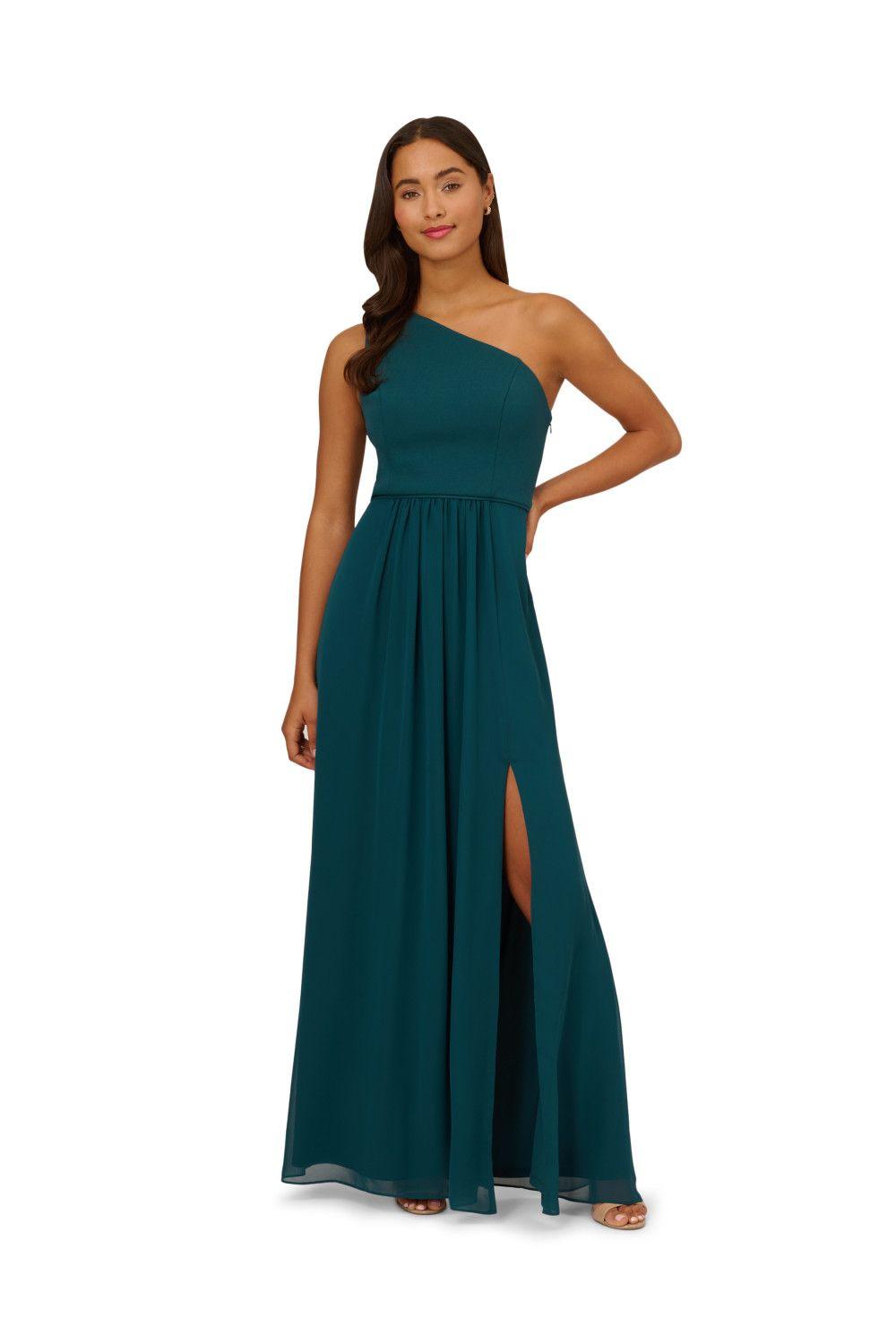 One Shoulder Chiffon Gown by ADRIANNA PAPELL